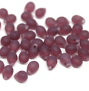 5x7mm Frosted dark purple teardrops czech glass beads - 50pc