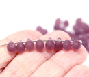 5x7mm Frosted dark purple teardrops czech glass beads - 50pc