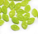 12x7mm Light green leaf beads Czech glass 30Pc