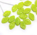 12x7mm Light green leaf beads Czech glass 30Pc