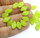 12x7mm Light green leaf beads Czech glass 30Pc