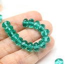5x8mm Teal green Czech glass beads, Fire polished gemstone cut rondels, 20Pc