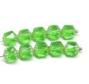 8mm Green cathedral beads white ends 10pc