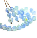 6mm Light blue green bicone czech glass pressed beads, 30Pc
