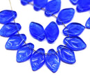 12x7mm French blue Czech glass leaf beads, 30pc