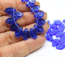 12x7mm French blue Czech glass leaf beads, 30pc