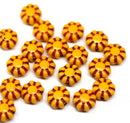 9mm Sunflower yellow flower czech glass flat daisy beads, pink inlays, 20Pc