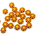 9mm Sunflower yellow flower czech glass flat daisy beads, pink inlays, 20Pc