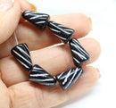 15x10mm Large cone black czech glass beads, silver inlays, 8pc