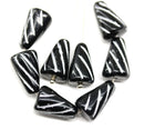 15x10mm Large cone black czech glass beads, silver inlays, 8pc