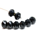 7x11mm Jet black puffy rondelle Czech glass beads, 8pc