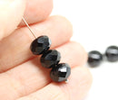 7x11mm Jet black puffy rondelle Czech glass beads, 8pc
