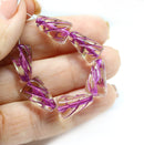 15x10mm Large cone pale yellow czech glass beads, glitter pink inlays, 8pc