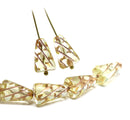15x10mm Large cone pale yellow czech glass beads, copper inlays, 8pc