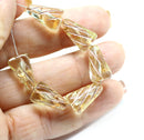 15x10mm Large cone pale yellow czech glass beads, copper inlays, 8pc
