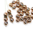 6mm Light gray round druk czech glass beads, copper coating, 30Pc