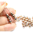 6mm Light gray round druk czech glass beads, copper coating, 30Pc