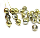8mm Clear round czech glass druk pressed beads, golden coating, 20Pc