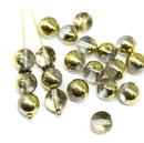 8mm Clear round czech glass druk pressed beads, golden coating, 20Pc