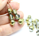8mm Clear round czech glass druk pressed beads, golden coating, 20Pc