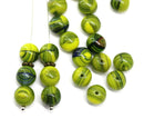 8mm Green yellow round czech glass druk pressed beads, 20Pc