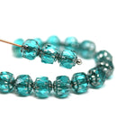 6mm Teal round cathedral czech glass beads, silver ends, jewelry making