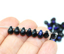 5x7mm Jet black drop beads, blue luster, czech glass teardrops, 50pc