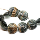 13mm Dark gray spiral shells Czech glass seashells, 8pc