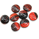 13mm Black red spiral shells Czech glass seashells, 8pc