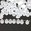 Frosted clear glass drops, czech teardrop beads for jewelry making