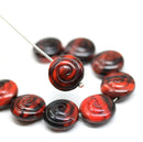 13mm Black red spiral shells Czech glass seashells, 8pc