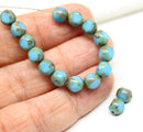 6mm Turquoise blue Czech glass beads, round cut, 20pc