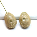 20mm Easter eggs czech glass beads, Beige Gold ornament - 2Pc