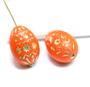 20mm Easter eggs czech glass beads, Orange Gold ornament, 2Pc