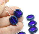 14x12mm Picasso cobalt blue oval beads czech glass, 6Pc