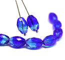 12x8mm Mixed blue barrel beads, czech glass fire polished oval beads, 6Pc