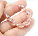 12x8mm Pink luster barrel czech glass fire polished oval beads, 4Pc