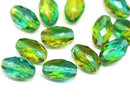 12x8mm Yellow green barrel czech glass fire polished oval beads, 6Pc