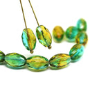12x8mm Yellow green barrel czech glass fire polished oval beads, 6Pc
