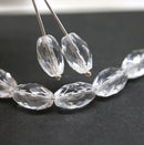 12x8mm Crystal clear barrel czech glass fire polished oval beads, 8Pc