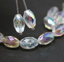 12x8mm Crystal clear barrel czech glass fire polished oval beads, AB finish, 6Pc