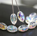 12x8mm Crystal clear barrel czech glass fire polished oval beads, AB finish, 6Pc