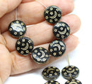 13mm Black and gold celestial beads Moon and stars, 10pc