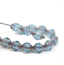 8x6mm Light blue bicone czech glass beads gold edges - 15Pc