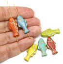 25x12mm Yellow gold wash Czech glass fish beads, 4pc