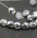 8mm Clear with silver coating Czech glass fire polished round beads - 15Pc