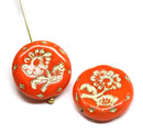 18mm Light red flower Czech glass beads, gold wash, 2pc