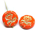 18mm Light red flower Czech glass beads, gold wash, 2pc
