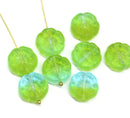 14mm Light Blue green pansy flower, Czech glass flat daisy - 8Pc