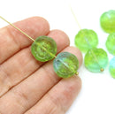 14mm Light Blue green pansy flower, Czech glass flat daisy - 8Pc